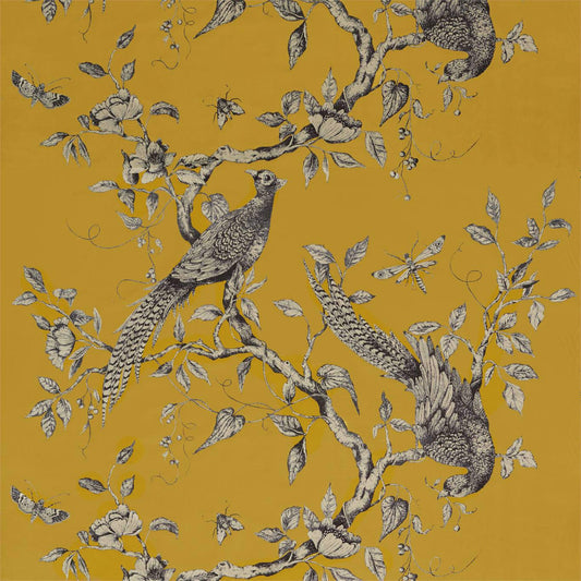 ZOFFANY Darnley Toile Velvet Fabric Birds Tigers Eye   - ZDAR322657