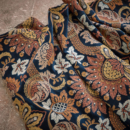 ZOFFANY Pomegranate Velvet Fabric Damasks Indigo , Terracota   - ZDEV333313