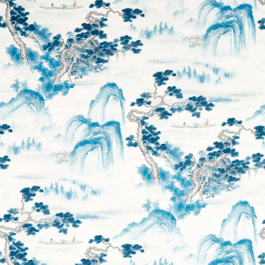 ZOFFANY Floating Mountains Fabric Leaves , Trees Indigo   - ZHIF322725