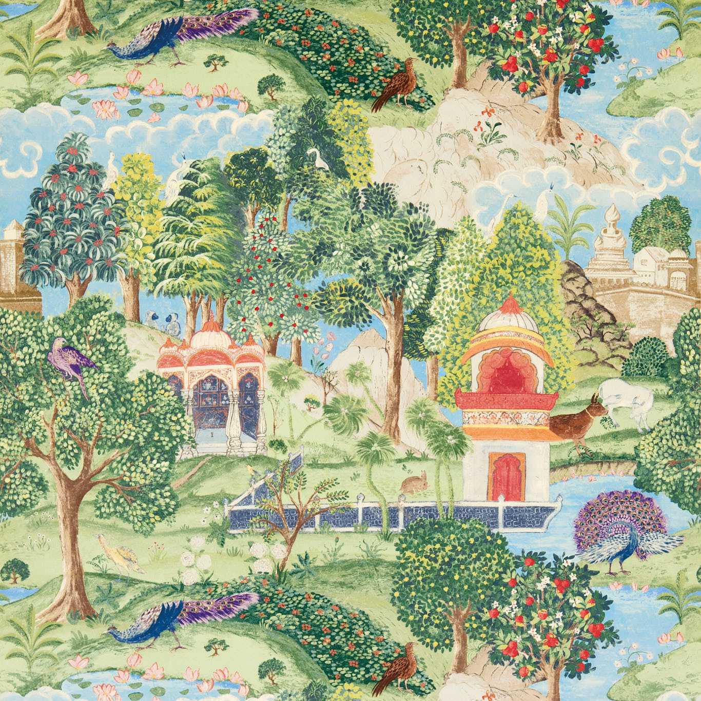 ZOFFANY Peacock Garden Fabric Other Green,Coral   - ZJAI321686