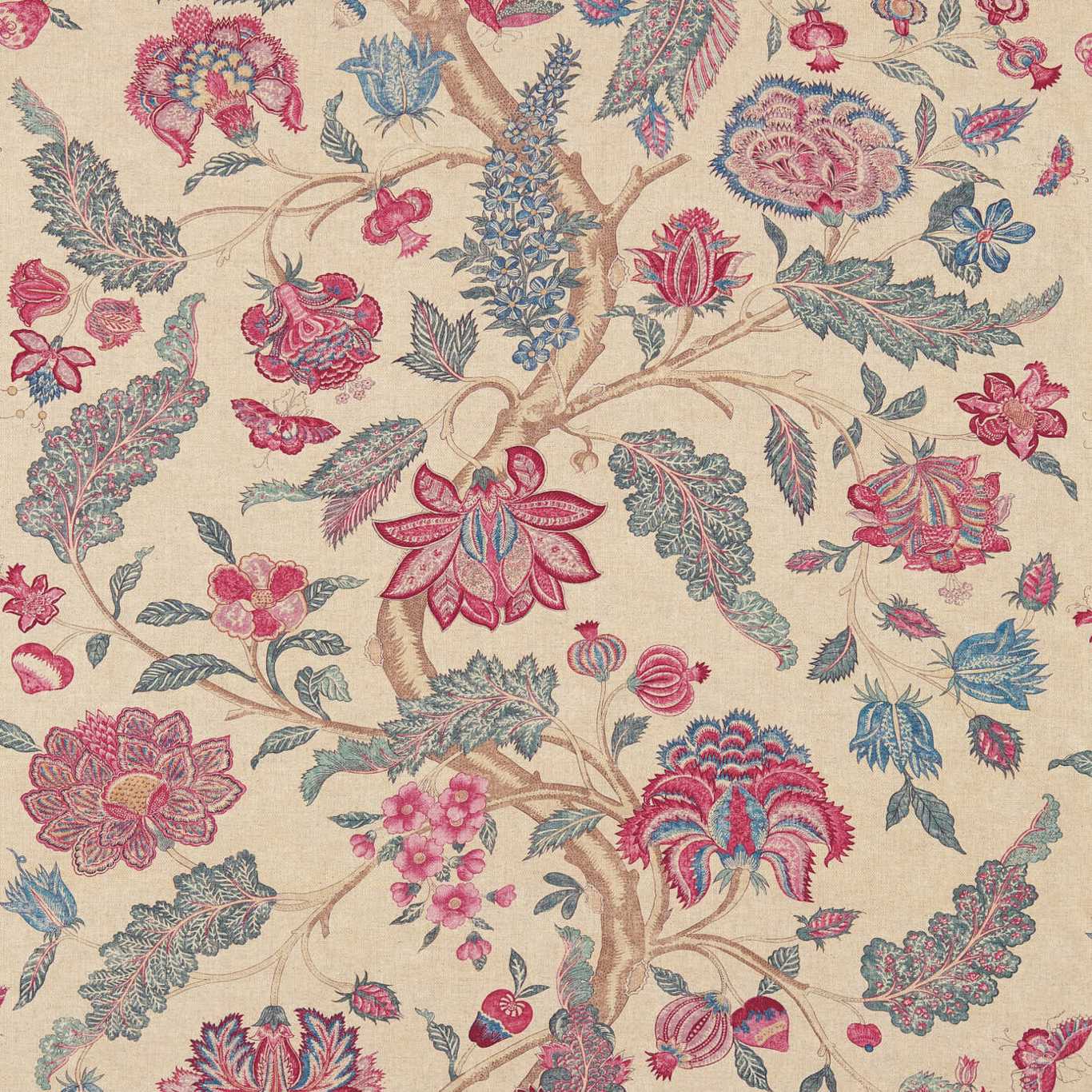 ZOFFANY Kalamkari Fabric Leaves , Trees Indigo,Red   - ZJAI321696