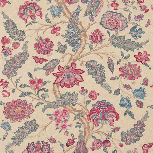 ZOFFANY Kalamkari Fabric Leaves , Trees Indigo,Red   - ZJAI321696