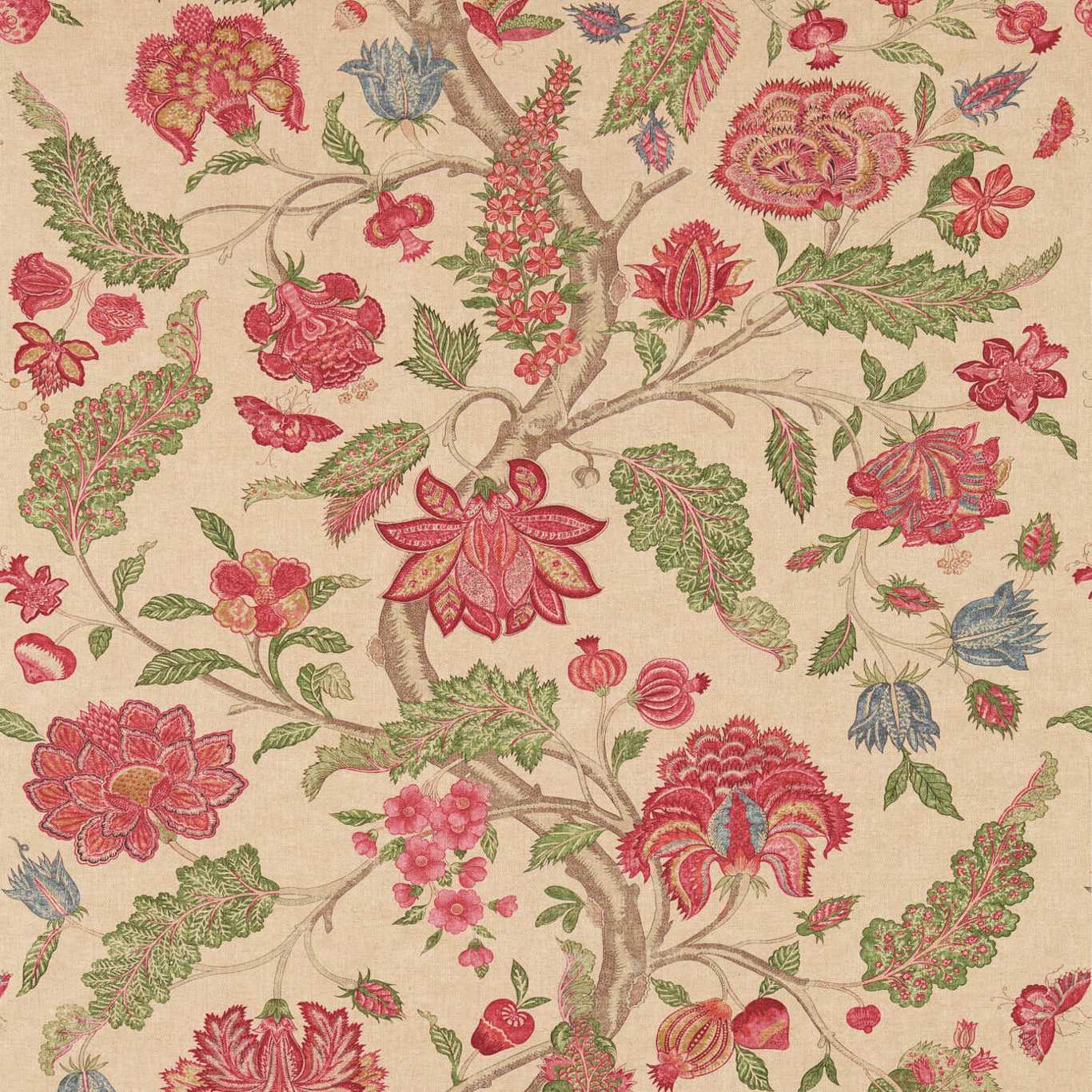 ZOFFANY Kalamkari Fabric Leaves , Trees Red,Green   - ZJAI321698