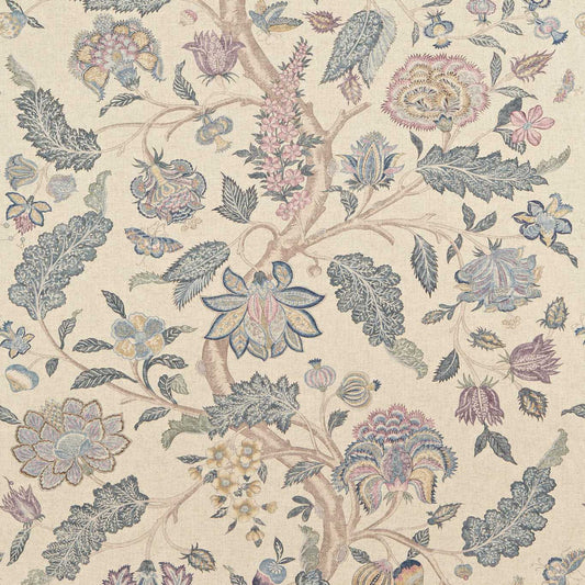 ZOFFANY Kalamkari Fabric Leaves , Trees Blue,Lilac   - ZJAI321699