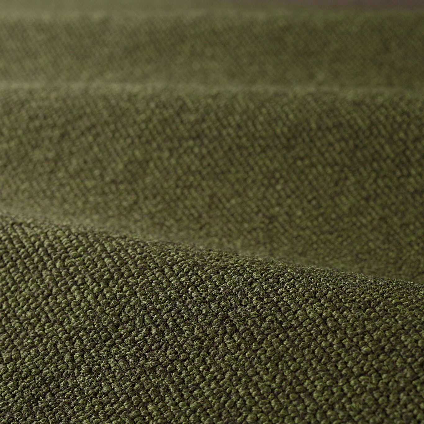 Olive green boucle upholstery fabric with dense textured weave and soft drape.