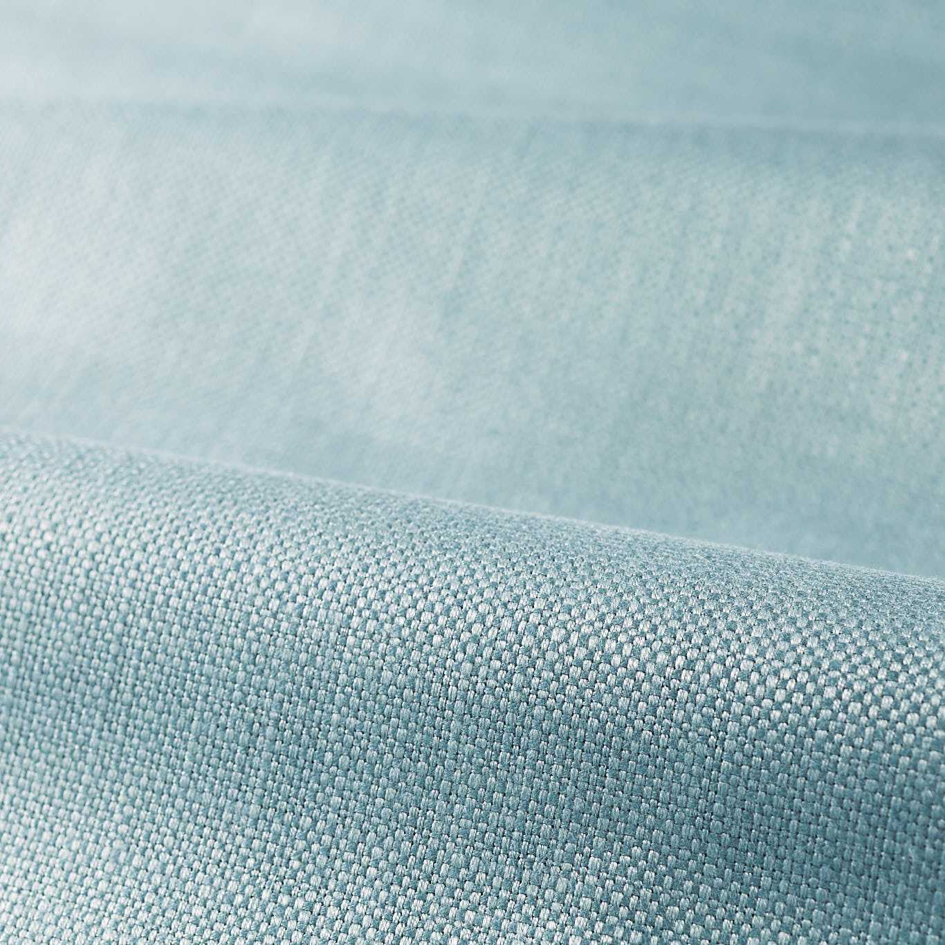 Close-up of light blue woven fabric with fine texture, soft linen-like material suitable for upholstery & apparel.