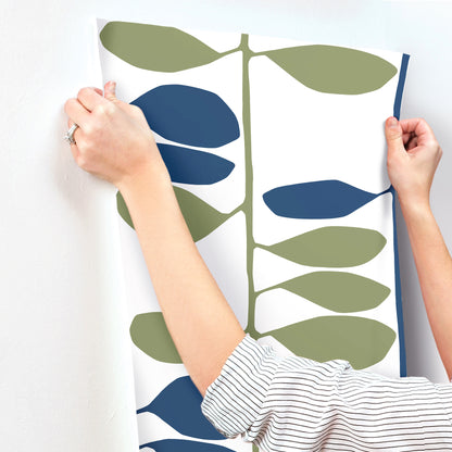 York Wallcoverings Artisan Studio Sculpted Vines Alpine and Ultramarine Wallpaper Modern Botanical Greens   - ZM2801