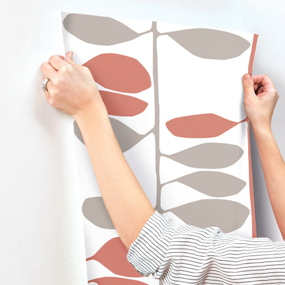 York Wallcoverings Artisan Studio Sculpted Vines Vermillion and Graphite Wallpaper Modern Botanical Reds   - ZM2802