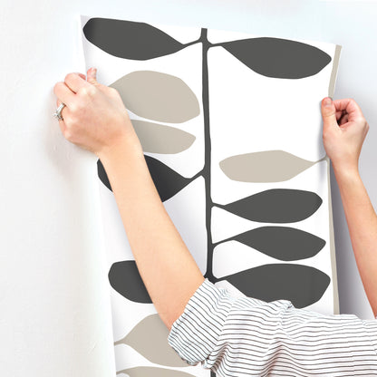 York Wallcoverings Artisan Studio Sculpted Vines Carbon and Linen Wallpaper Modern Botanical Blacks   - ZM2804