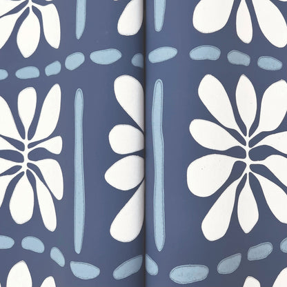 York Wallcoverings Artisan Studio Mimosa Fleur Ultramarine Wallpaper Retro Bohemian Blues   - ZM2807