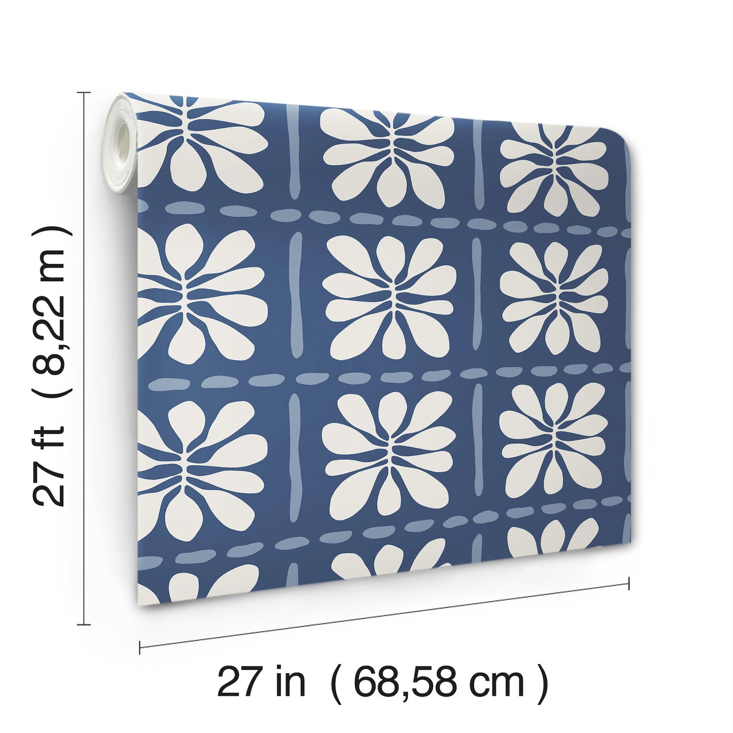 York Wallcoverings Artisan Studio Mimosa Fleur Ultramarine Wallpaper Retro Bohemian Blues   - ZM2807