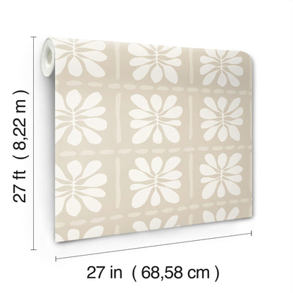 York Wallcoverings Artisan Studio Mimosa Fleur Nude Wallpaper Retro Bohemian Whites and Off-Whites   - ZM2808