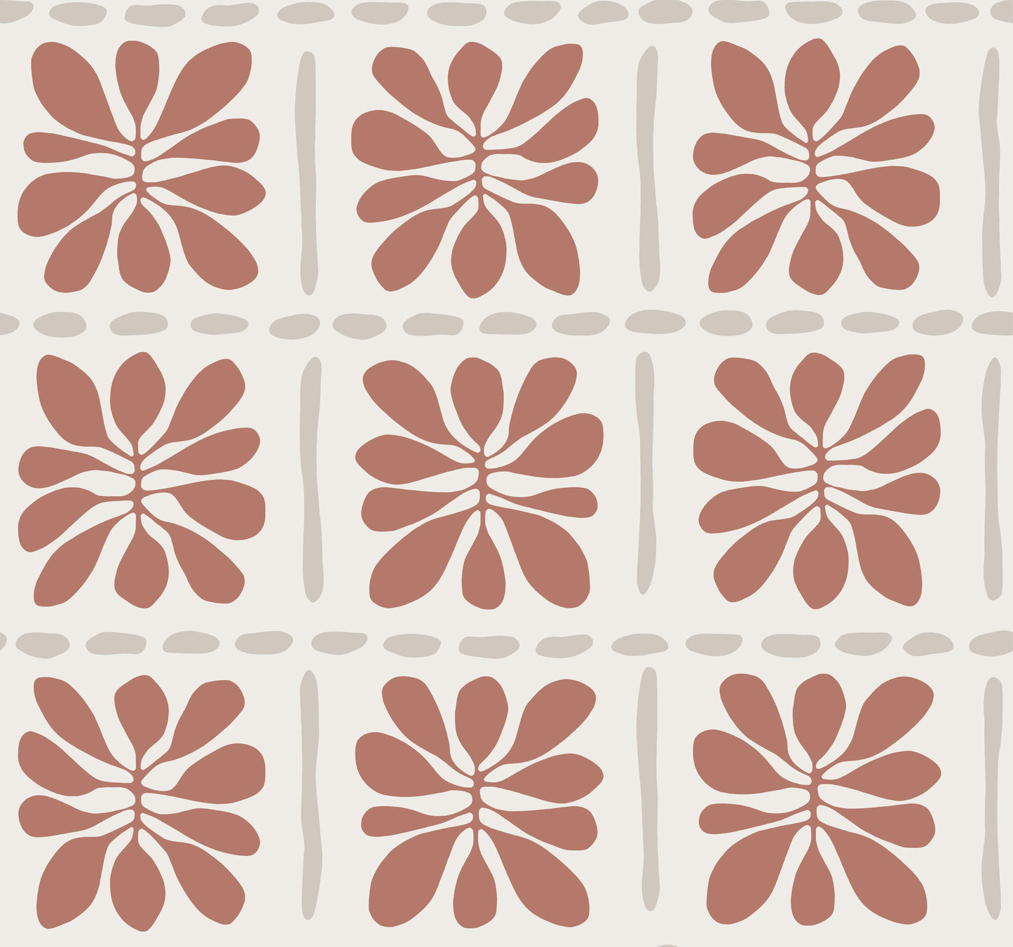 York Wallcoverings Artisan Studio Mimosa Fleur Terracotta Wallpaper Retro Bohemian Reds   - ZM2809