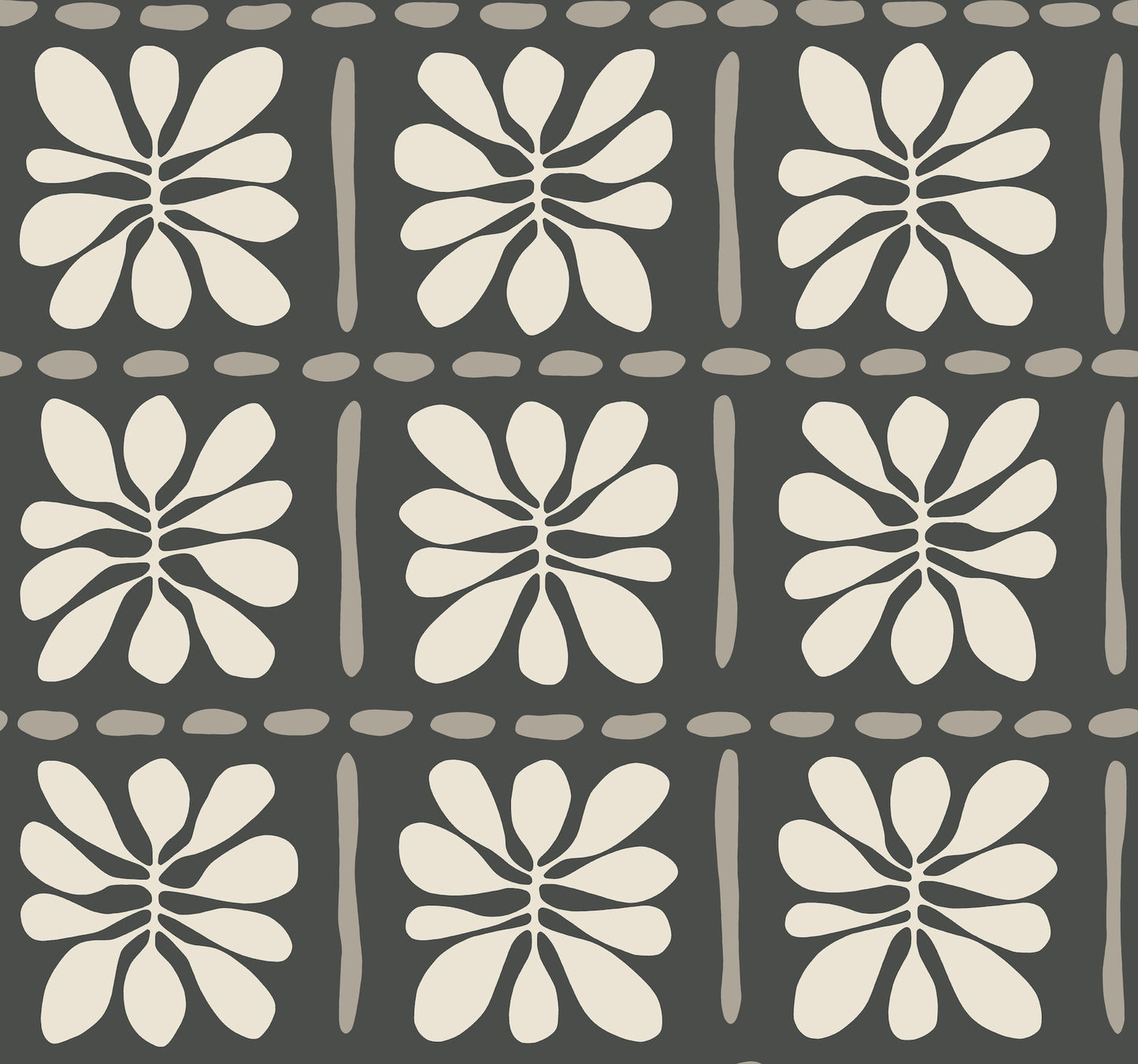 York Wallcoverings Artisan Studio Mimosa Fleur Carbon Black Wallpaper Retro Bohemian Blacks   - ZM2810