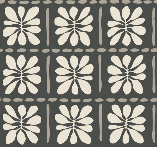 York Wallcoverings Artisan Studio Mimosa Fleur Carbon Black Wallpaper Retro Bohemian Blacks   - ZM2810