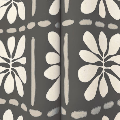 York Wallcoverings Artisan Studio Mimosa Fleur Carbon Black Wallpaper Retro Bohemian Blacks   - ZM2810