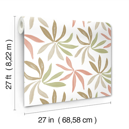 York Wallcoverings Artisan Studio Little Garden Leaf and Coral Wallpaper Bohemian Tropical Greens   - ZM2812