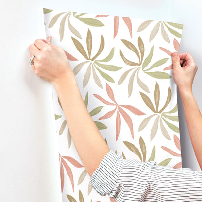 York Wallcoverings Artisan Studio Little Garden Leaf and Coral Wallpaper Bohemian Tropical Greens   - ZM2812