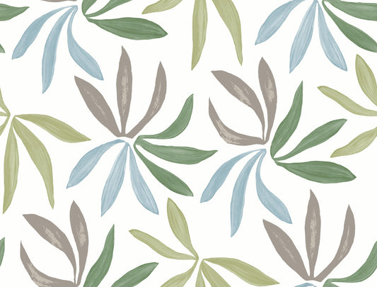 York Wallcoverings Artisan Studio Little Garden Alpine and Sky and Silver Wallpaper Bohemian Tropical Greens   - ZM2813