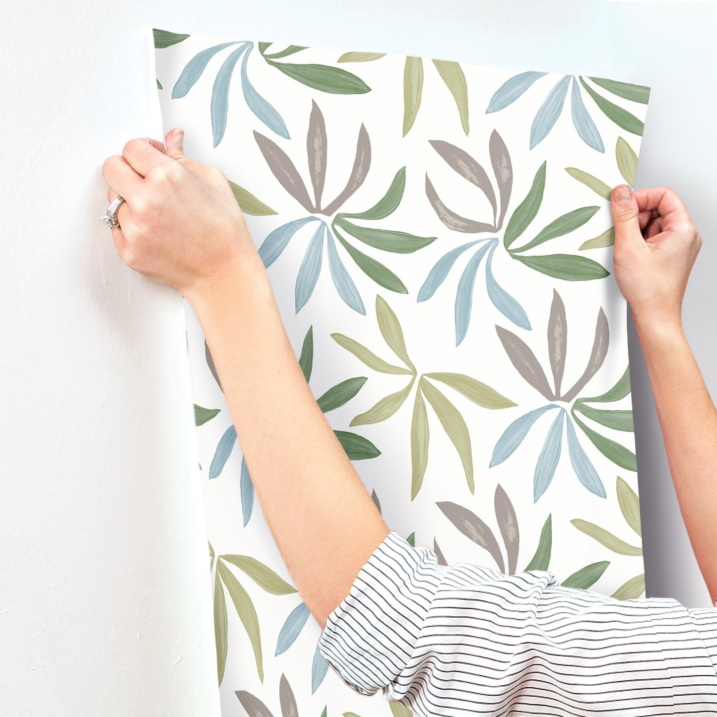 York Wallcoverings Artisan Studio Little Garden Alpine and Sky and Silver Wallpaper Bohemian Tropical Greens   - ZM2813