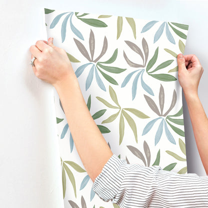 York Wallcoverings Artisan Studio Little Garden Alpine and Sky and Silver Wallpaper Bohemian Tropical Greens   - ZM2813