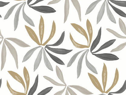York Wallcoverings Artisan Studio Little Garden Graphite and Gold Wallpaper Bohemian Tropical Blacks   - ZM2816