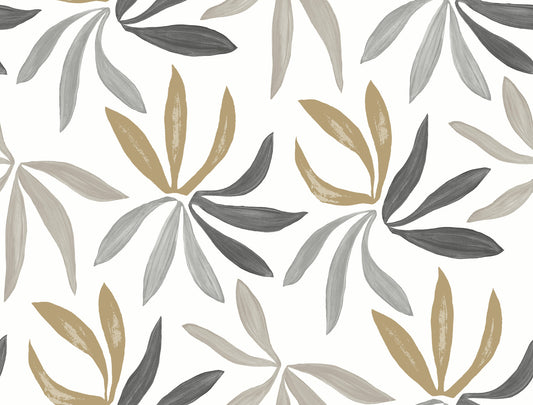 York Wallcoverings Artisan Studio Little Garden Graphite and Gold Wallpaper Bohemian Tropical Blacks   - ZM2816