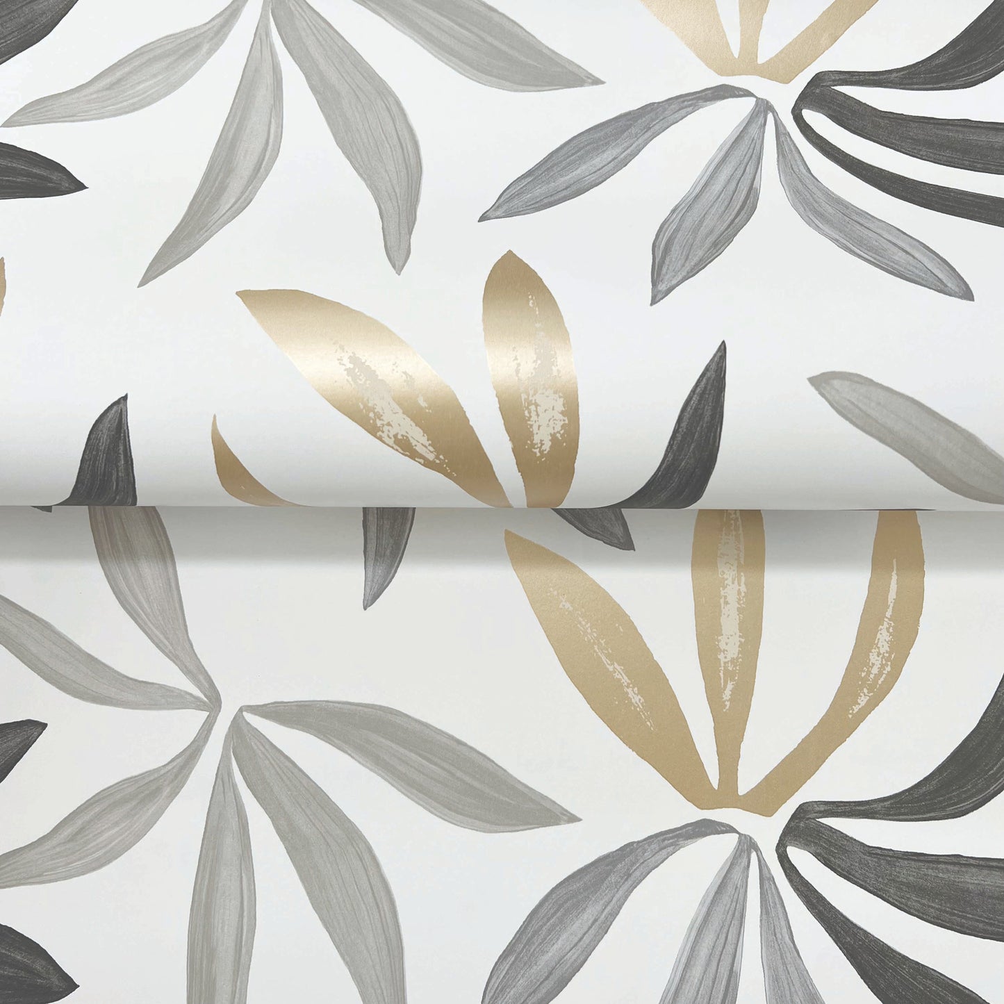 York Wallcoverings Artisan Studio Little Garden Graphite and Gold Wallpaper Bohemian Tropical Blacks   - ZM2816