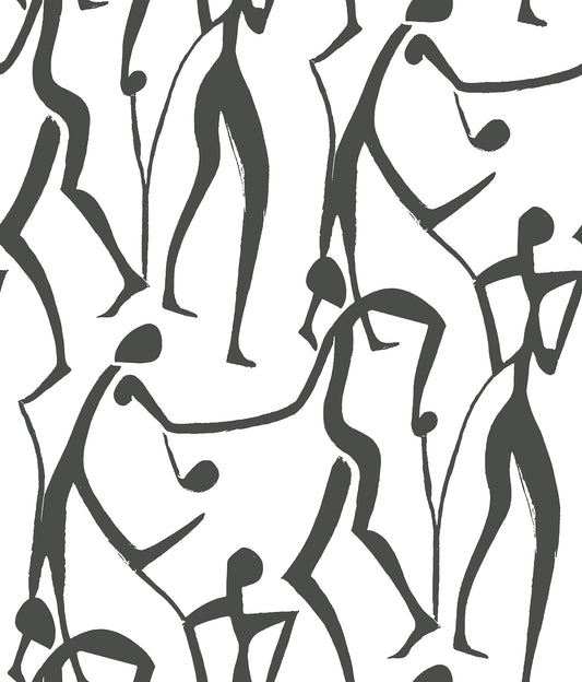 York Wallcoverings Artisan Studio Joyful Dancers Carbon Black Wallpaper Modern Bohemian Blacks   - ZM2831