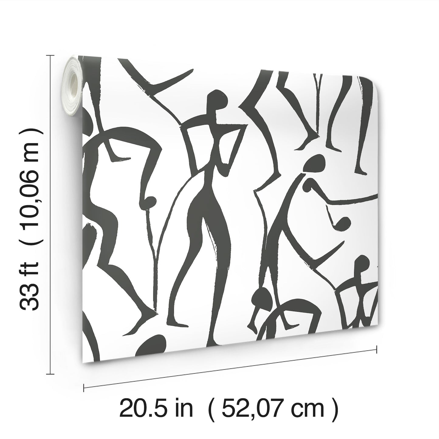Abstract black line-dancer figures on a light background; carbon-black wallpaper.