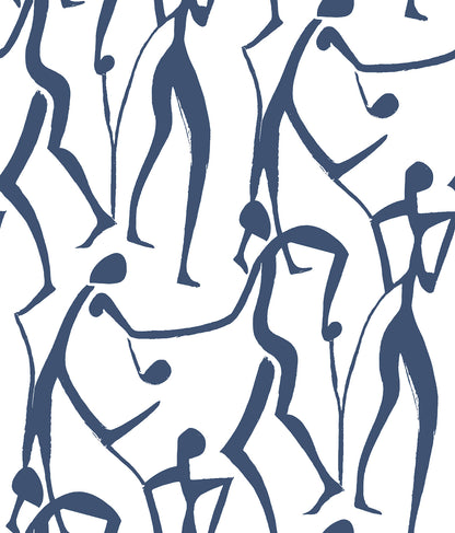 York Wallcoverings Artisan Studio Joyful Dancers Ultramarine Wallpaper Modern Bohemian Blues   - ZM2832