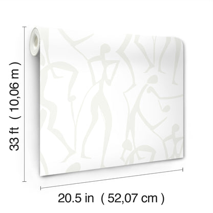 York Wallcoverings Artisan Studio Joyful Dancers Pearl Wallpaper Modern Bohemian Metallics   - ZM2833