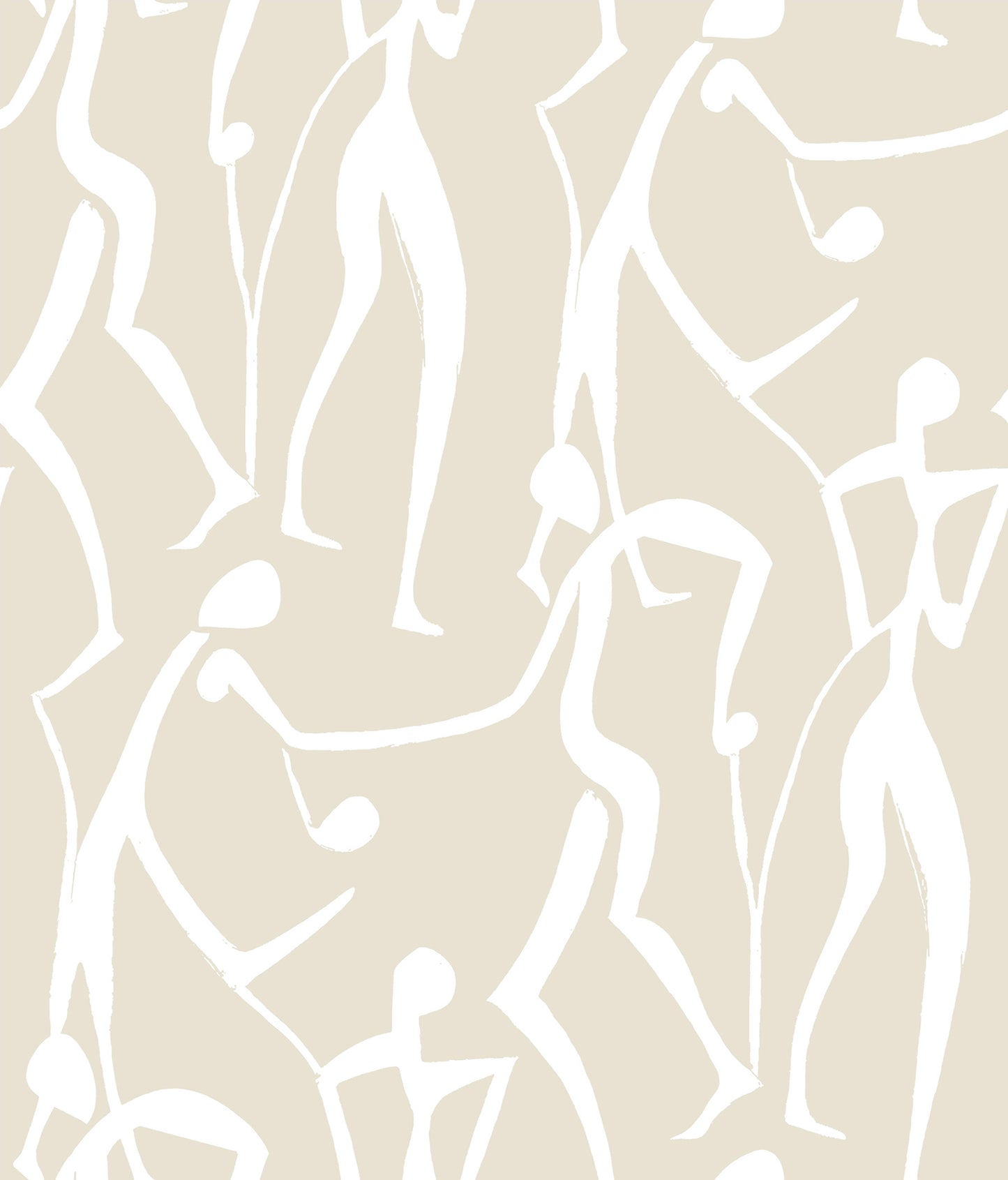 ZM2834 beige wallpaper with white abstract elongated nude dancer figures in a repeating modern pattern.