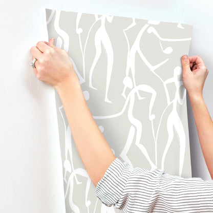 York Wallcoverings Artisan Studio Joyful Dancers Lichen Grey Wallpaper Modern Bohemian Greys   - ZM2835