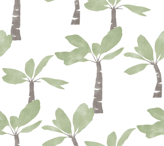 York Wallcoverings Artisan Studio Painted Oasis Leaf Green Wallpaper Bohemian Tropical Greens   - ZM2839