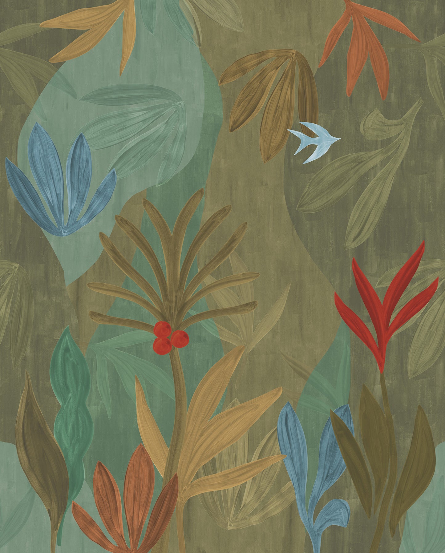 York Wallcoverings Artisan Studio Chambord Gardens Leaf and Olive Wall Mural Tropical Botanical Greens  Wallpaper - ZM2847M