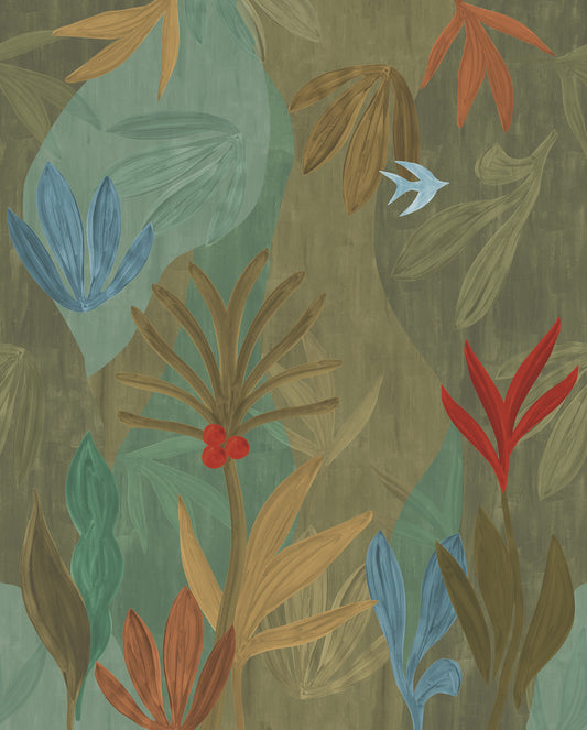 York Wallcoverings Artisan Studio Chambord Gardens Leaf and Olive Wall Mural Tropical Botanical Greens  Wallpaper - ZM2847M