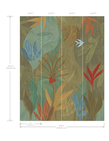 York Wallcoverings Artisan Studio Chambord Gardens Leaf and Olive Wall Mural Tropical Botanical Greens  Wallpaper - ZM2847M