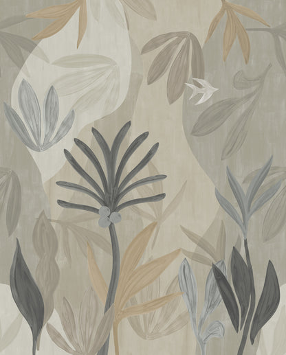 York Wallcoverings Woodnote Chambord Gardens Graphite and Carbon Wall Mural Tropical Botanical Greys  Wallpaper - ZM2848M