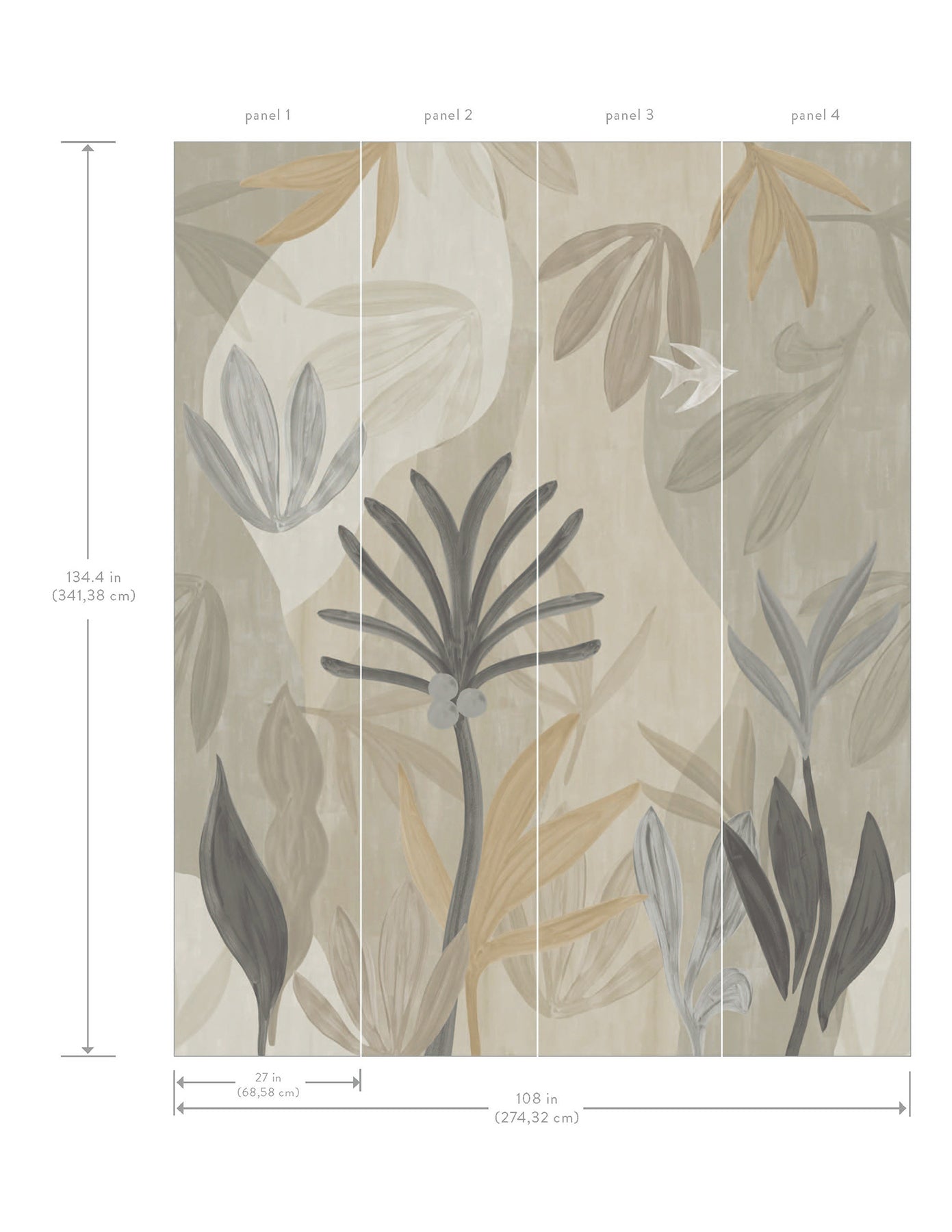 York Wallcoverings Woodnote Chambord Gardens Graphite and Carbon Wall Mural Tropical Botanical Greys  Wallpaper - ZM2848M