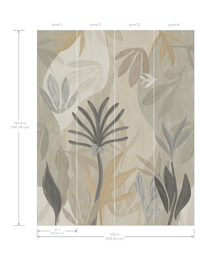 York Wallcoverings Woodnote Chambord Gardens Graphite and Carbon Wall Mural Tropical Botanical Greys  Wallpaper - ZM2848M