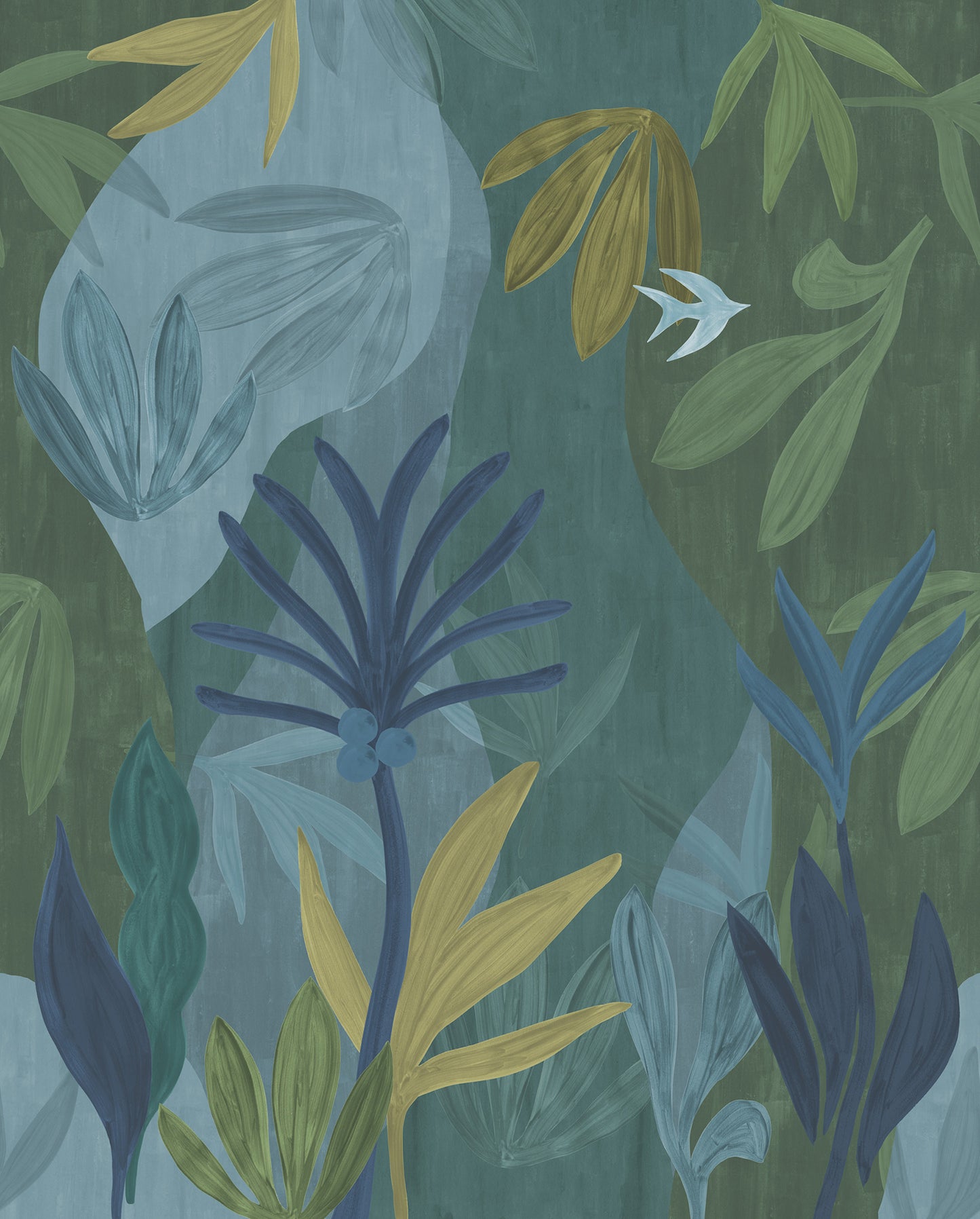 York Wallcoverings Woodnote Chambord Gardens Ultramarine Wall Mural Tropical Botanical Greens  Wallpaper - ZM2849M