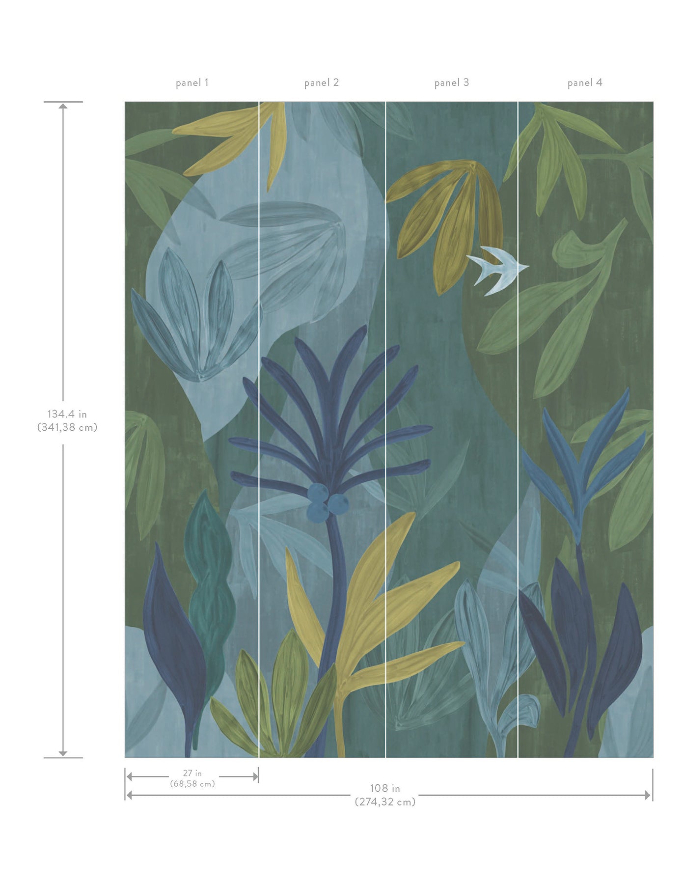 York Wallcoverings Woodnote Chambord Gardens Ultramarine Wall Mural Tropical Botanical Greens  Wallpaper - ZM2849M