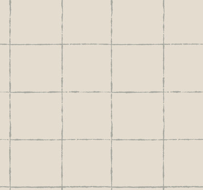 York Wallcoverings Artisan Studio La Vitre Plaid Lichen Grey Wallpaper Modern Geometrics Metallics   - ZM2851