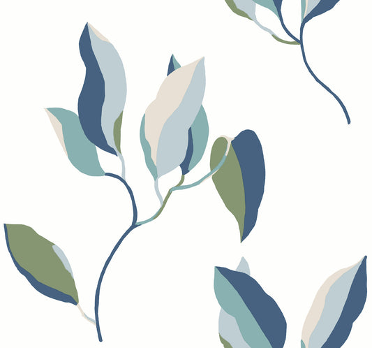 York Wallcoverings Artisan Studio Brushwork Branches Alpine and Cobalt Wallpaper Modern Botanical Blues   - ZM2871