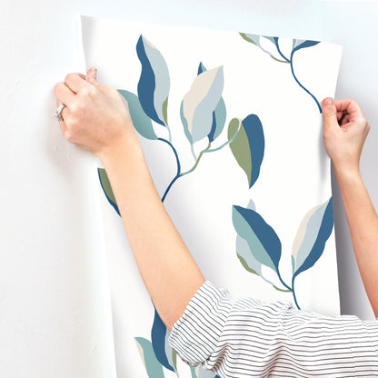 York Wallcoverings Artisan Studio Brushwork Branches Alpine and Cobalt Wallpaper Modern Botanical Blues   - ZM2871