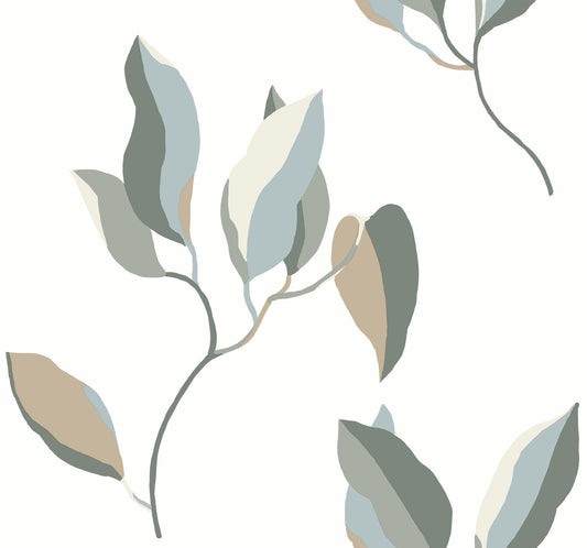 York Wallcoverings Artisan Studio Brushwork Branches Mineral and Olive Wallpaper Modern Botanical Blues   - ZM2873