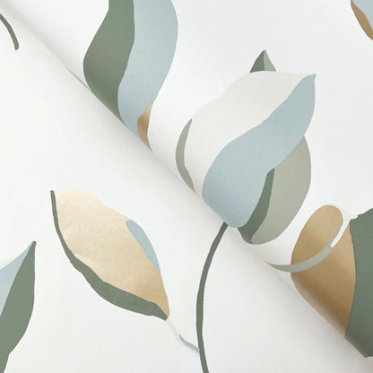 York Wallcoverings Artisan Studio Brushwork Branches Mineral and Olive Wallpaper Modern Botanical Blues   - ZM2873