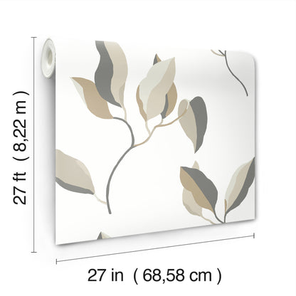 York Wallcoverings Artisan Studio Brushwork Branches Neutral and Gold Wallpaper Modern Botanical Beiges   - ZM2876