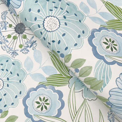 York Wallcoverings Artisan Studio Artistic Bouquet Alpine and Leaf Wallpaper Whimsical Florals Blues   - ZM2892